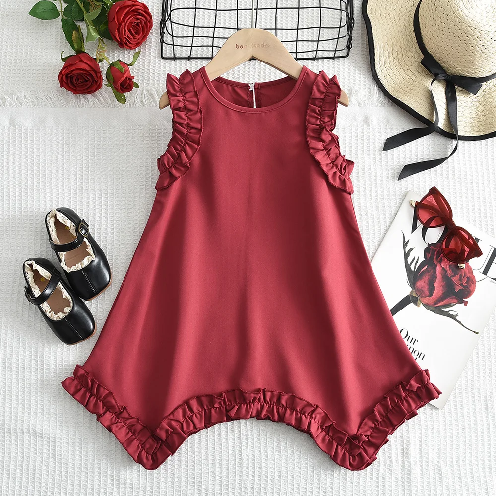 3-7 Years Girls Summer New Casual Simple Clothing Solid Color Sleeveless O-Neck Princess Dress 1 Pc Kids Fashion Sweet Costumes