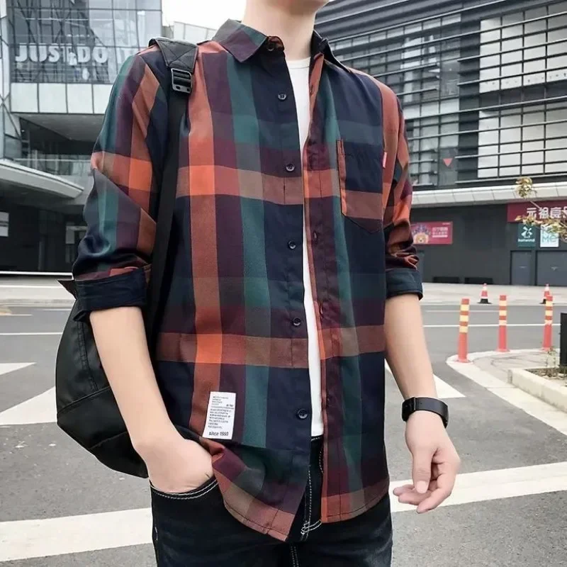 Male Shirts Check Graphic Plaid Men's Shirt Colourful Tops Slim Fit Summer Fashion Man 2024 Hipster Cool Regular Cheap Brand Xxl