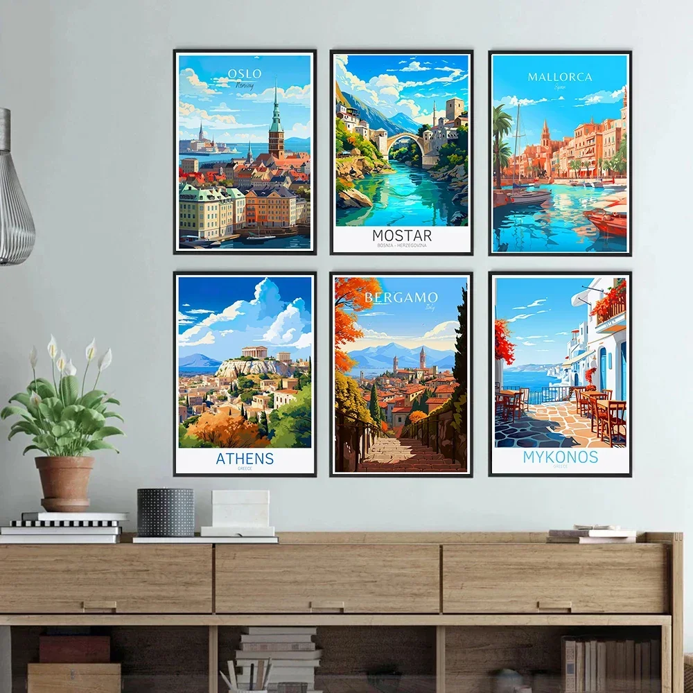 Amsterdam Paris Zermatt Madeira  European Famous City Modern Travel Poster Canvas Painting Living Room Study Home Decoration