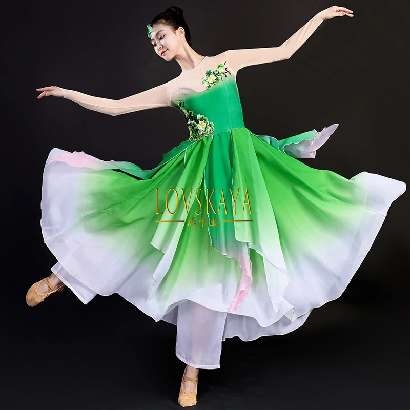 Gradient classical dance performance costume for women large swing skirt art examination set modern jasmine dance costume