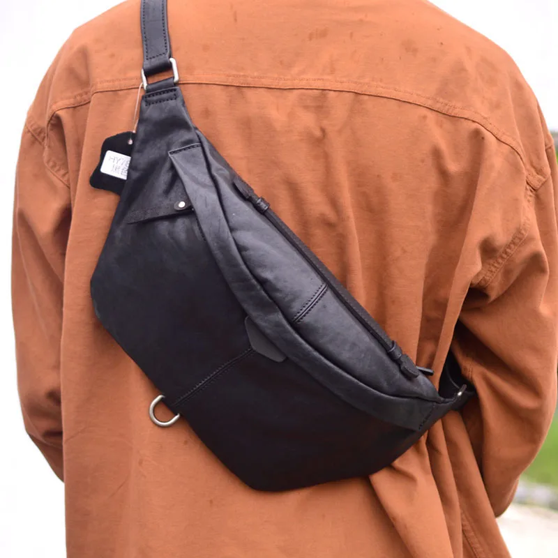 AETOO-Bolso cruzado de cuero para hombre, bolsa de hombro de cuero de vaca con Capa horizontal, para teléfono móvil juvenil