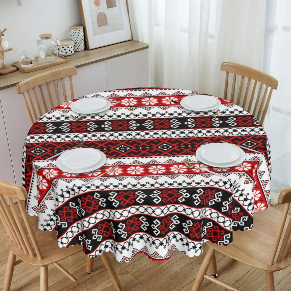 Custom Round Oilproof Ukrainian Embroidery Bright Color Vyshyvanka Leggings And Designs Table Cover Ukraine Ethnic Tablecloth