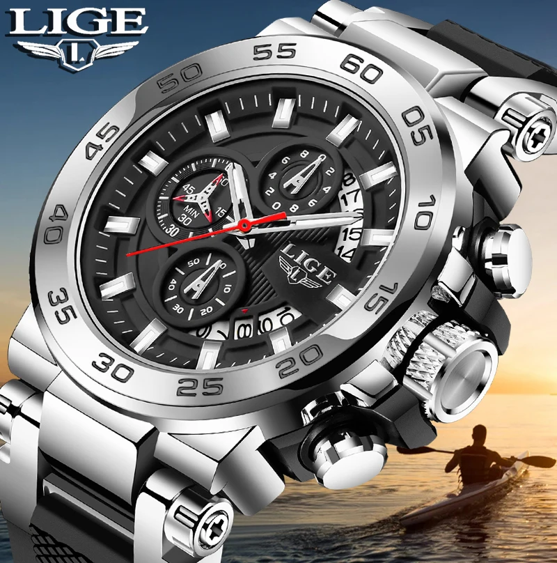 ساعات رياضية عسكرية من LIGE للرجال، ساعة يد كوارتز رجالية عصرية من السيليكون مقاومة للماء، كاجوال للأعمال، ساعة بمينا كبير للرجال