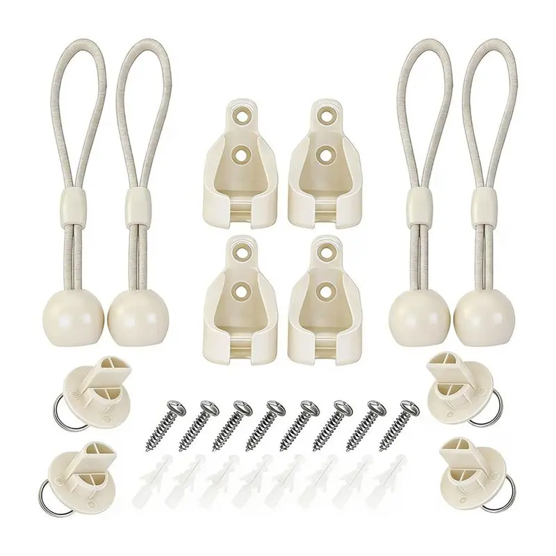 B84B-Replacement Parts Roller Shade Hardware 4Pcs Bungee Kit And End Cap Tie Downs For Coolaroo Outdoor Roller Shades