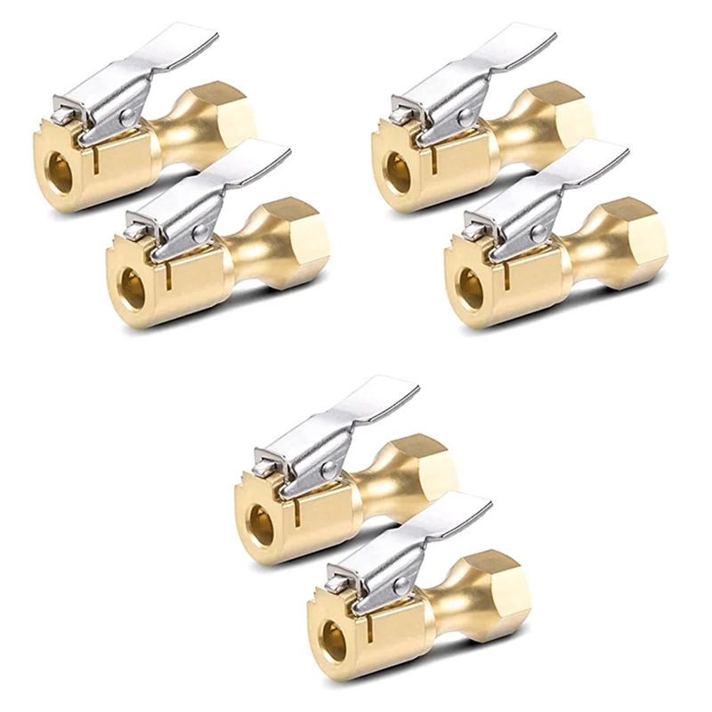 6Pcs Air Chuck-Heavy Duty Closed Flow Lock on Tire Chuck with Clip for Inflator Gauge Compressor Accessories-Yellow