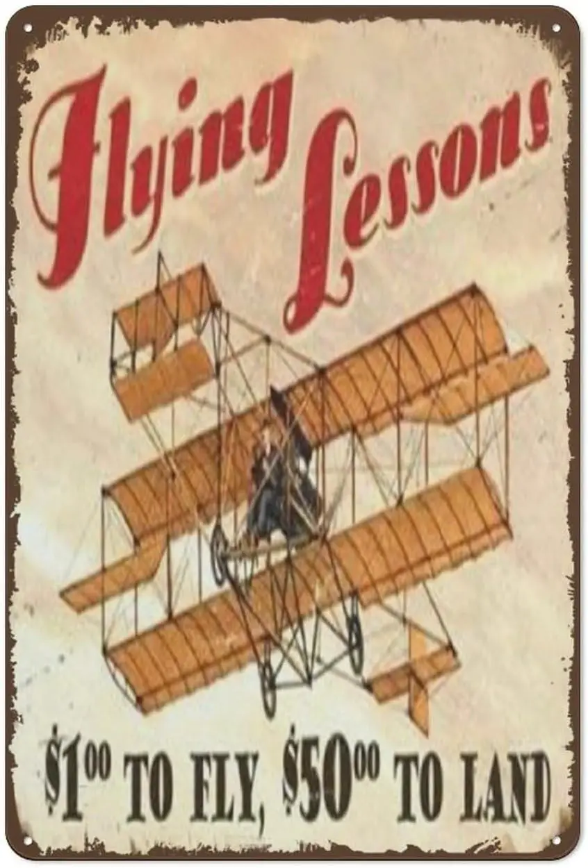 Flying Lessons Vintage Metal Sign Aviation Airplane Humor Steel Tin Sign Funny Metal Signs Garage Tin Sign Man Cave Signs H sign