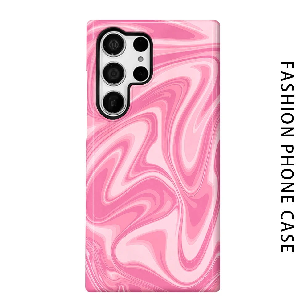 Pink Flow Phone Case for For Samsung Galaxy S26 S25 S24 S23 S20 FE A56 A36 Ultra Glossy HD Hard Cover Film Shell