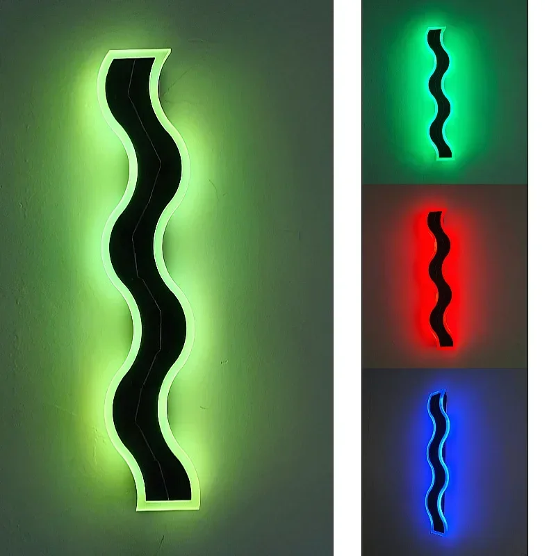 Outdoor Solar Lamp Long Wave Wall Light LED Lights Wavy Minimalist Waterproof Courtyard Villa Garden Decoration RGB Sconce