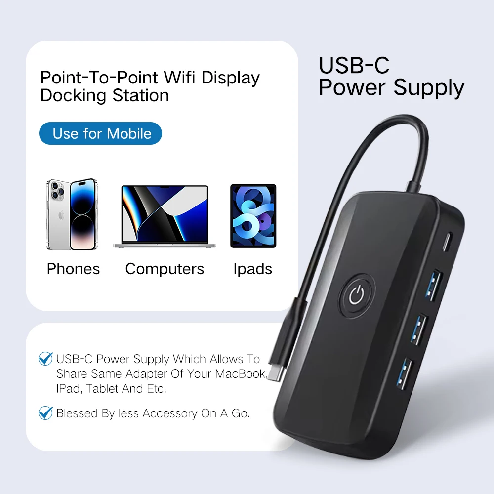 5 In 1 Hubs Point-to-Point WIFI Wireless Screen Display 5G Screen Type C Docking Station USB Hub 4K USB 3.0 Adapter