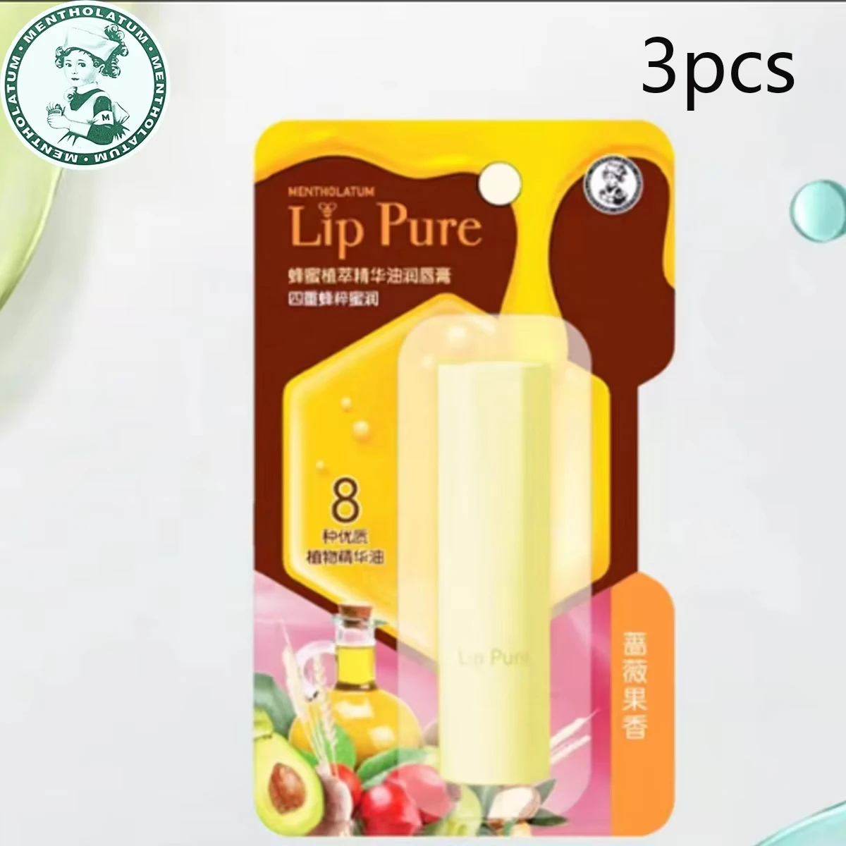 

Mentholatum 3pcs Honey Plant Extract Essential Oil Lip Gloss Rose Petal Fragrance Quadrum Honey Moisture Lip Balm3pcs*4g