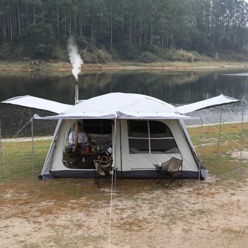 캐노피 텐트 야외용 원룸, 거실 하나, 두 개의 방 캠핑용 이중 방수 두꺼운 캠핑 굴뚝형 화로 텐트