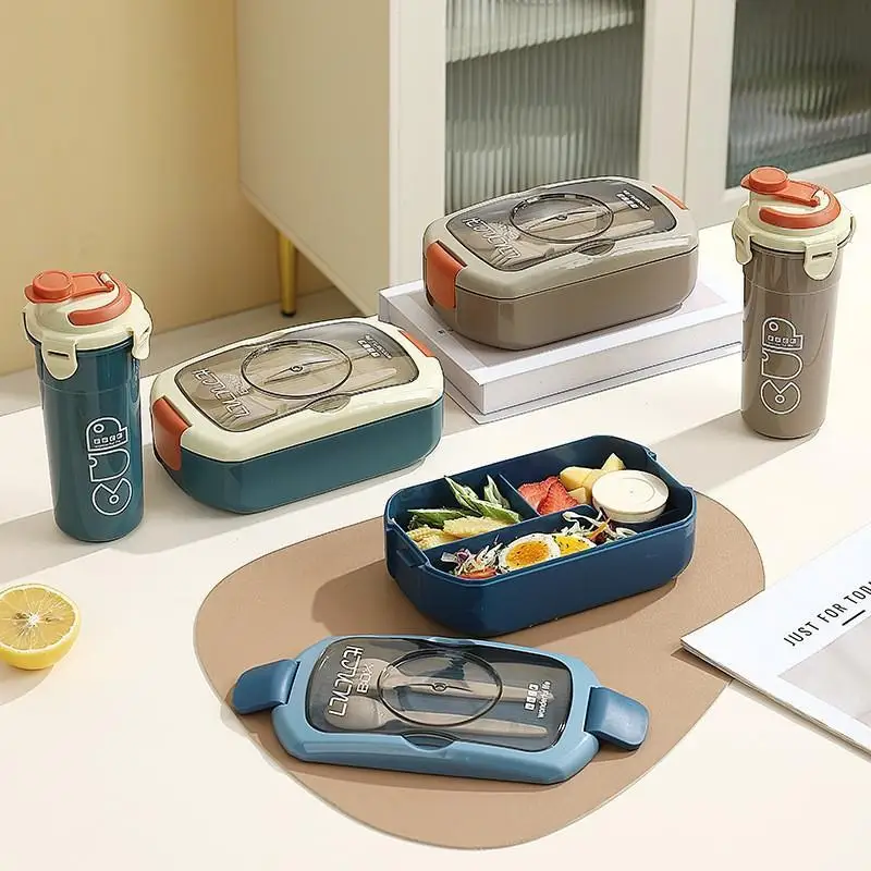 【B】Portable Compartmentalized Bento Box (with Cup) – Microwave-Safe, Airtight Food Storage Container