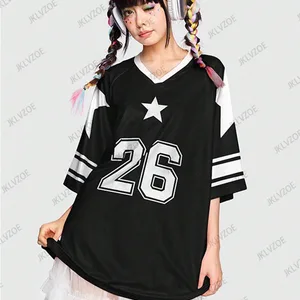 Kurzarm T -Shirt mit weiblicher V -Neckline, Pink Streetwear Tops Patchwork, ungezwungenes Fußballhemd, Y2K t -Shirt, Sommer, neu, 2024 Hauptverkäufe übergroße Pink -Shirt - №5