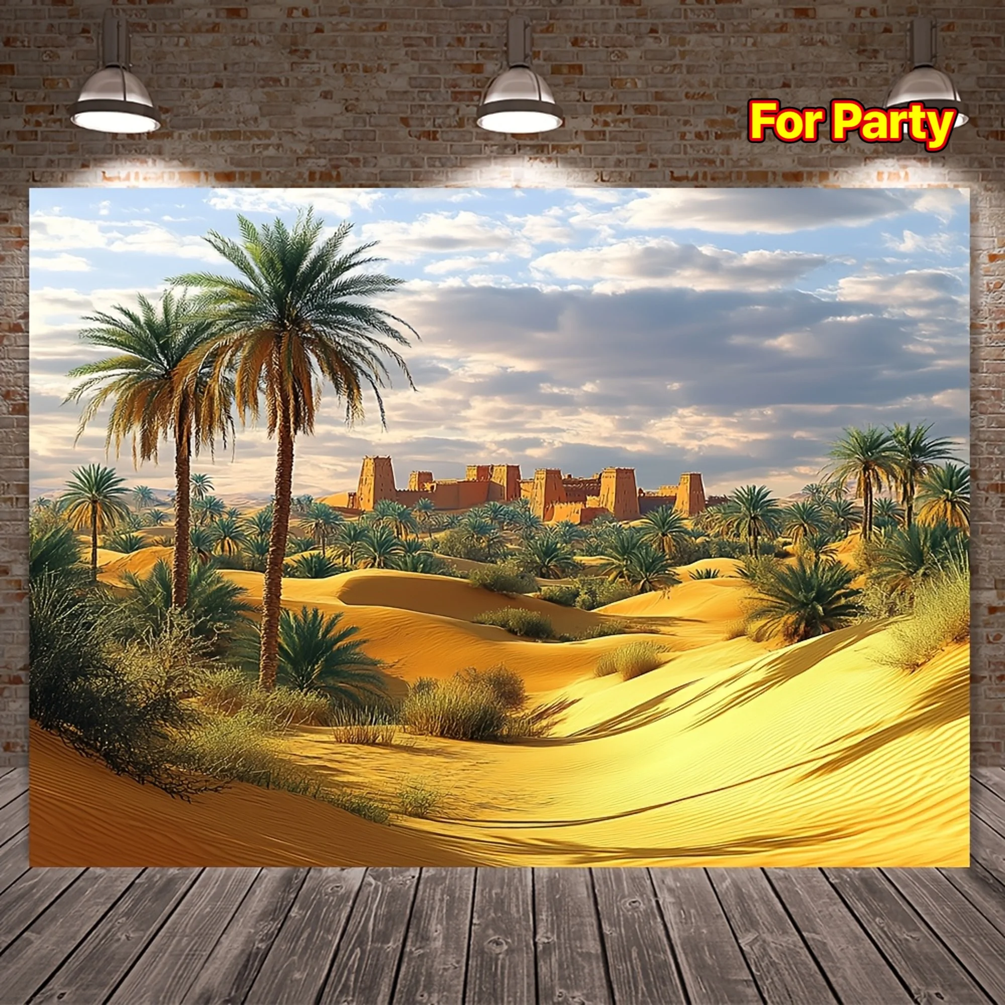 

1pc Golden Desert Oasis Polyester Background - Party banner, suitable for photography and parties, home decoration