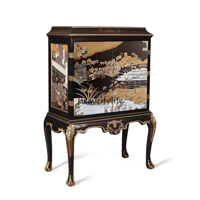 

02Black gold painted color double door new Chinese style Phnom Penh corner cabinet European style entrance cabinet