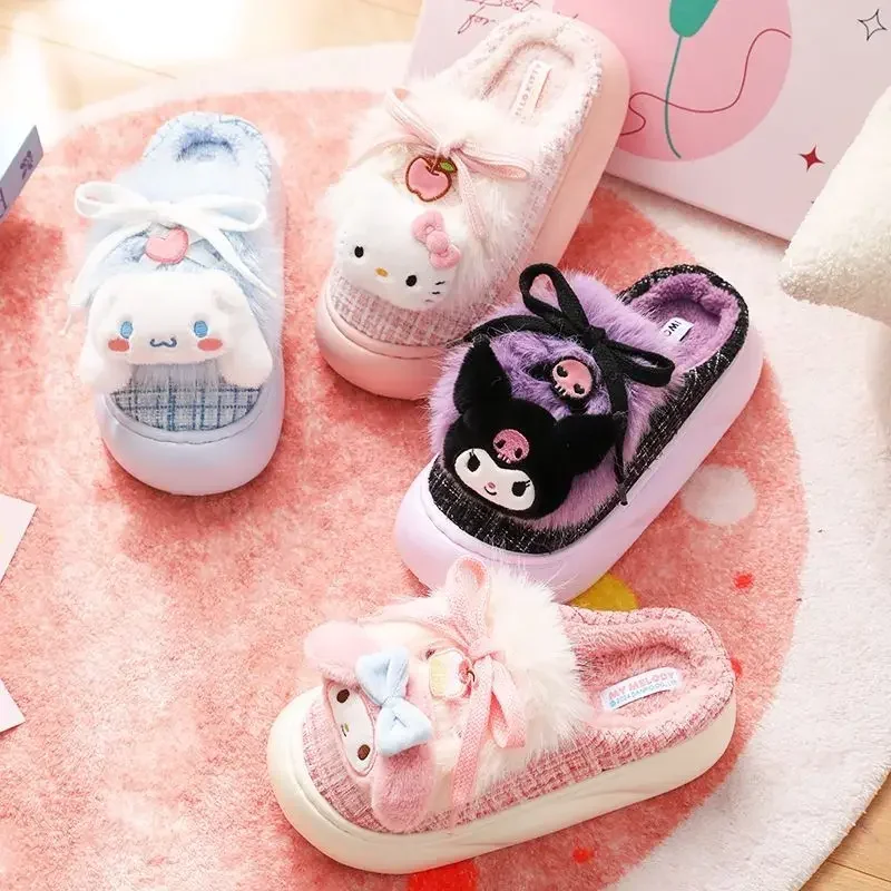 Cinnamoroll Anime Hello Kitty Sanrio Ins Baumwollhausschuhe Niedliche Kawaii Kuromi Indoor Home Fleece Hausschuhe Geschenke für Mädchen