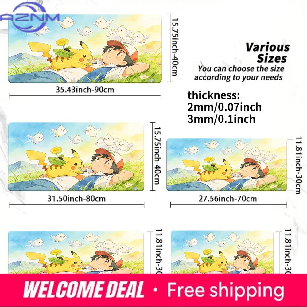 Ash & Pikachu Sunny Meadow Nap Pokemon TCG Playmat Non-Slip Gaming Mouse Pad for Enhanced Gaming Experience