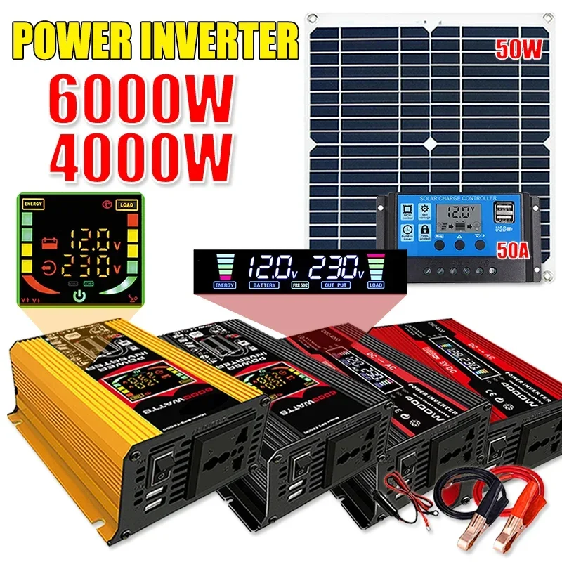 

Solar Generator System Kit Complete 6000W/4000W Modified Sine Wave Inverters Voltage Converter+ 50W Solar Panel+ 50A Controller