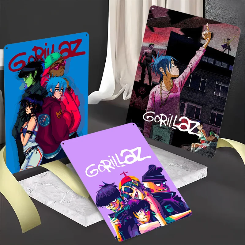 Gorillaz Music Tinplate Posters Customizable Wall Art Retro Vintage Metal Signs for Fans Interior Decoration Living Room Decor