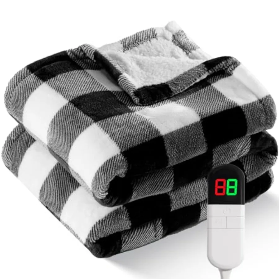 

Electric Heated 62"x 84" Sherpa Buffalo Plaid Christmas Twin Blanket with 8 Heating Levels and 8 Hours Auto Off Fast Heating Wa