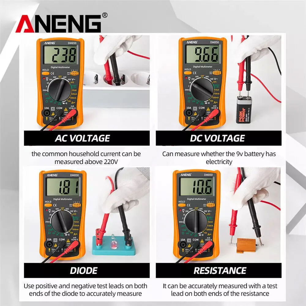 DM850 Professional Digital Multimeter 1999 Auto AC/DC Votage Tester Ohm Current Ammeter Test Probe Professional Detector Tool