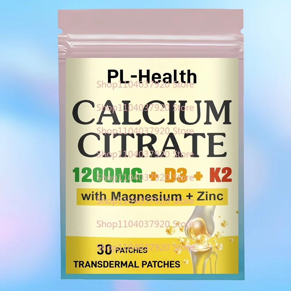 30 Adesivos Transdérmicos de Citrato de Cálcio com Vitamina D3, K2 e Zinco para Suporte Ósseo, Dentário e Imunológico
