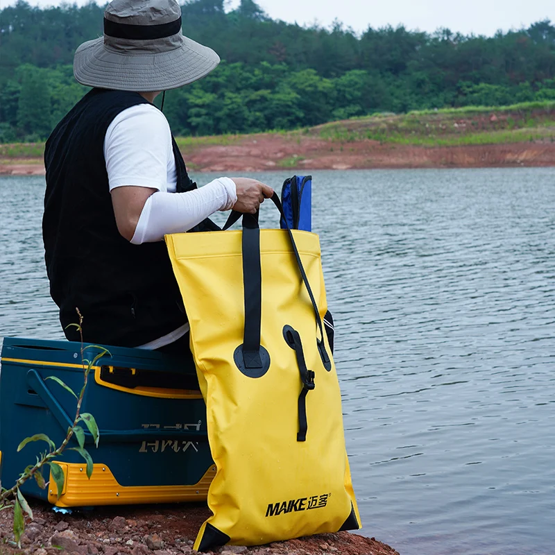 Maike حقيبة الصيد البلاستيكية متعددة الوظائف المحمولة قابلة للطي سعة كبيرة مقاوم للماء حقيبة الصيد حقيبة يد أداة حقيبة معدات صيد الأسماك