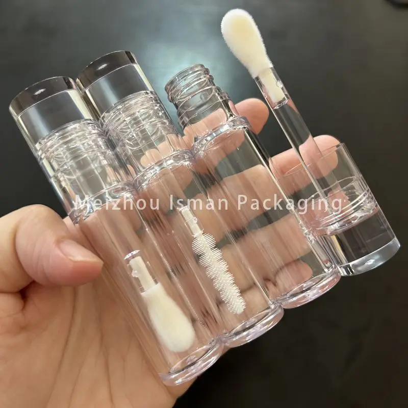 

50Pcs Hot Sale Cylinder Full Clear 8ml Lip Gloss Container Refillable Mascara Wand Tubes Eyelash Growth Serum Bottle With Brush