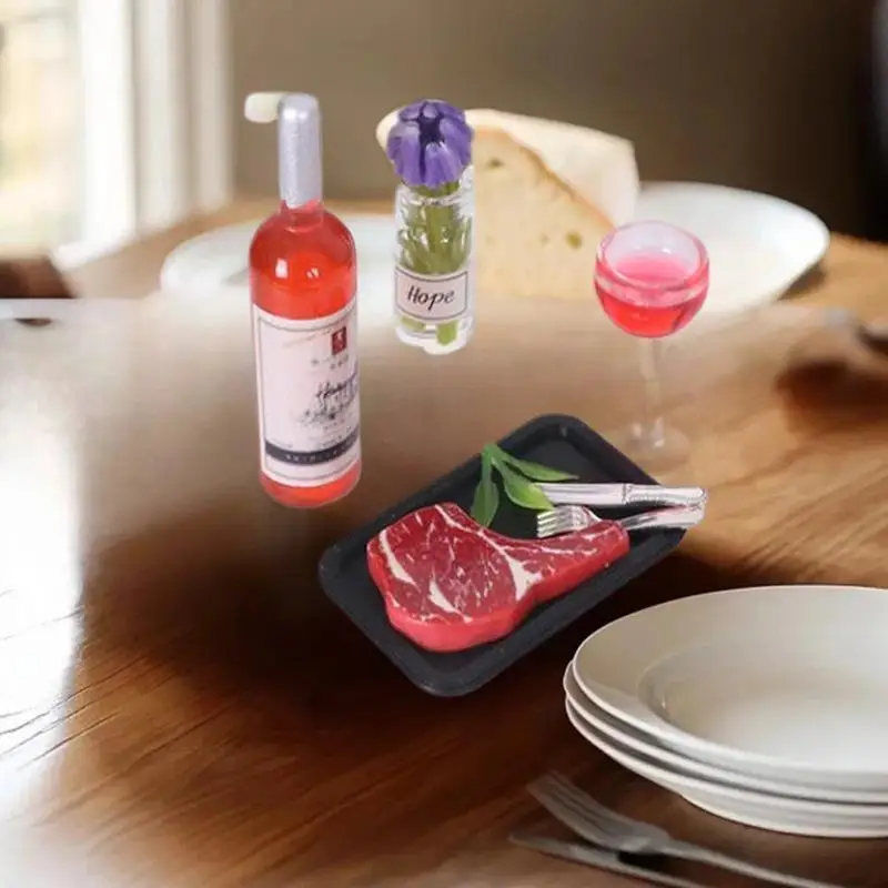 Accessoire de bricolage Miniature pour maison de poupée, ensemble de 5 pièces, pâtes à Steak simulées, assiettes, couverts, modèle de jouet de décoration alimentaire de cuisine