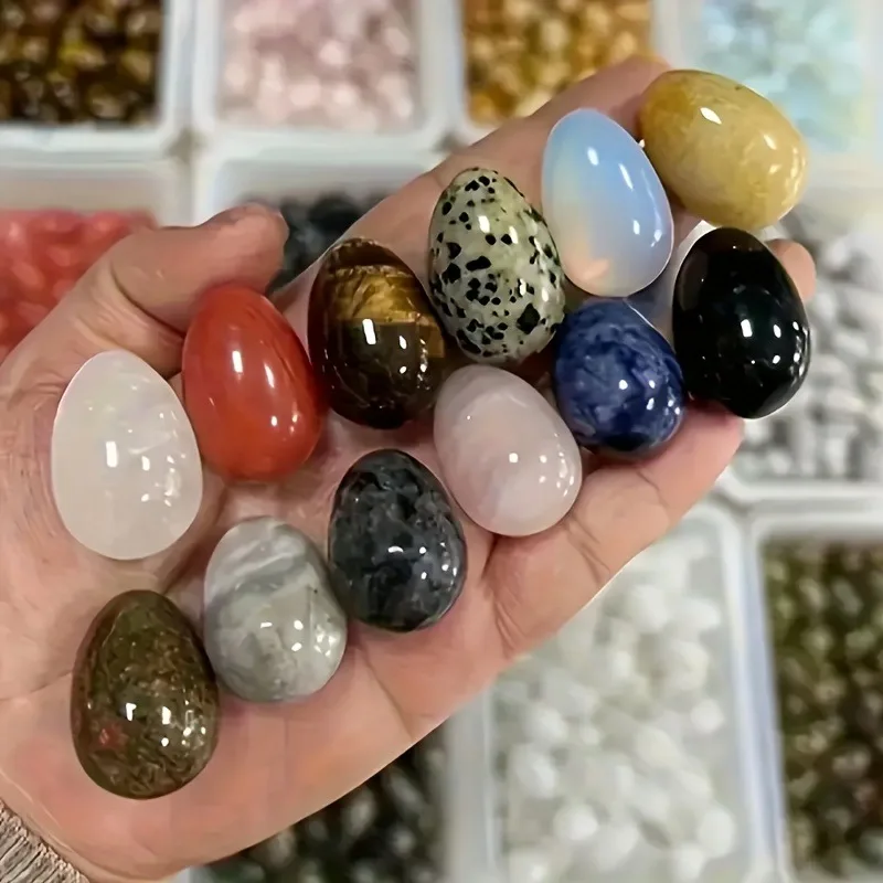 12 adet yumurta taşı, cilalı kristal taşlar, DIY dekorasyonlar, ev dekorasyonu, masaüstü süsleri, akvaryum dekorasyonları olarak uygundur.