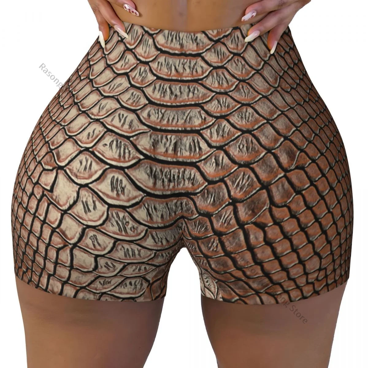 Women's Yoga Shorts Snake Skin Texture Background Scrunch Booty Butt Lifting Comfort Fitness Gym