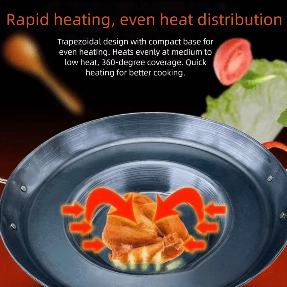 

Nonstick Metal Frying Pan Anti-scald Efficient Heat Distribution Flat Skillet Flat Base Round Deep Baking Tray Breakfast Cooking