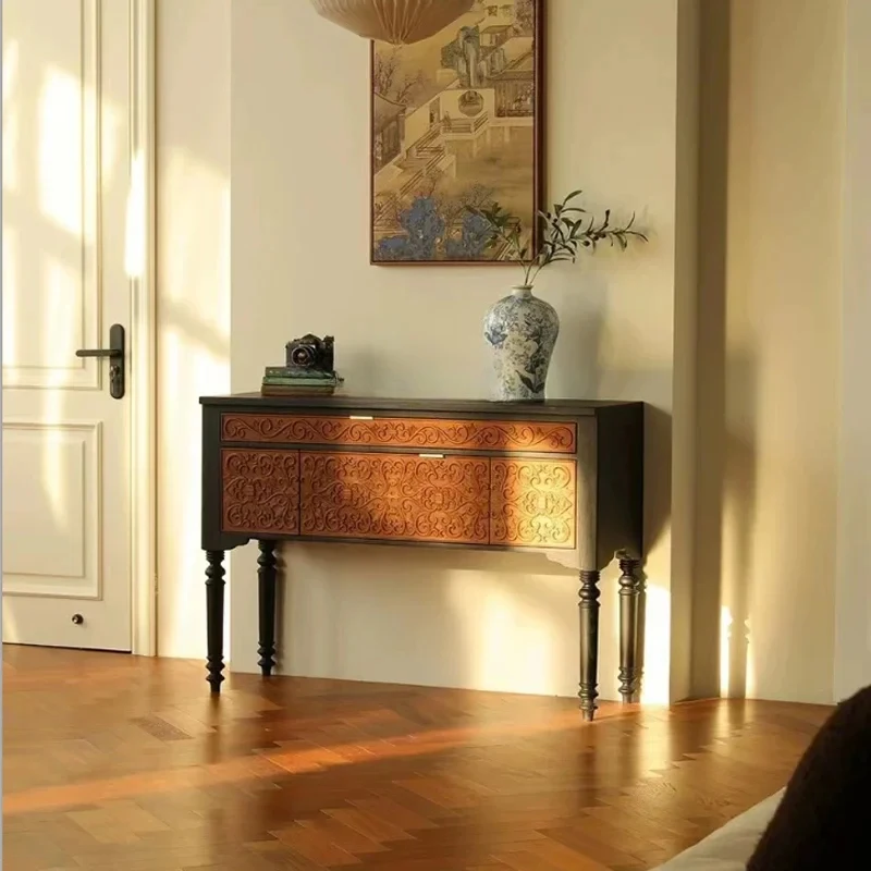 

French Solid Wood Entrance Cabinet Display Storage Cabinet American Light Luxury Retro Desk Table HY