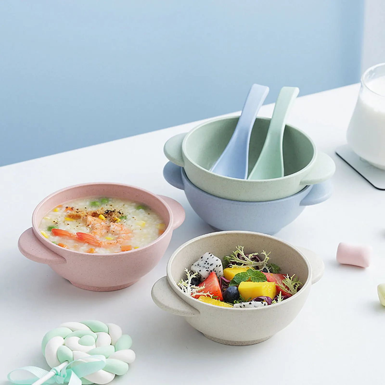 

4 комплекта, набор для кормления детей, 400 мл, прочная и легкая детская посуда для домашнего ресторана, отеля, для малышей с ложкой