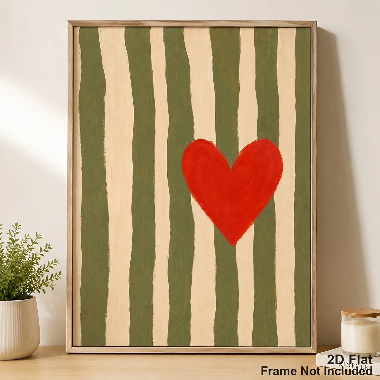(No frame)2D Flat, Modern Minimalist Vertical Striped Heart & Suitable for Rooms Thick Canvas - Vertical Love Theme Wall Art,