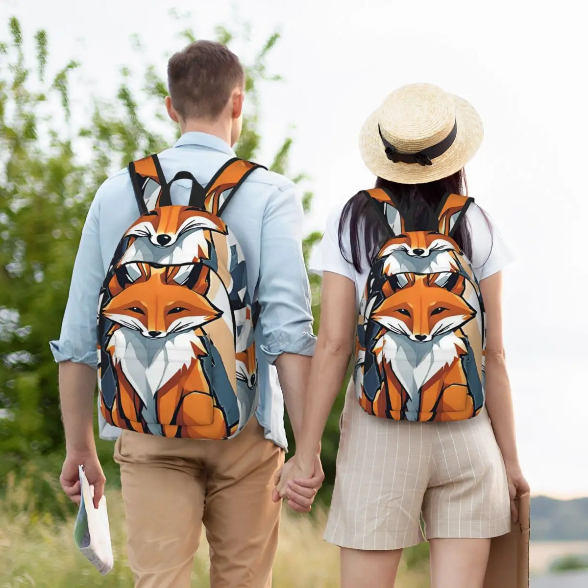 Smiling Geometric Fox Student Backpack School Bag Hiking Travel Daypack for Boys Girls Bookbag Shoulder Bags