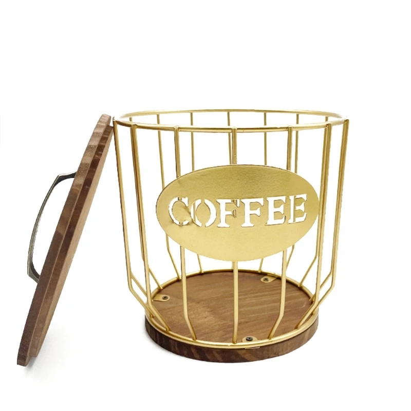 Cestino portaoggetti per caffè Tazza portaoggetti per cialde con base in legno Materiale in ferro Dropshipping
