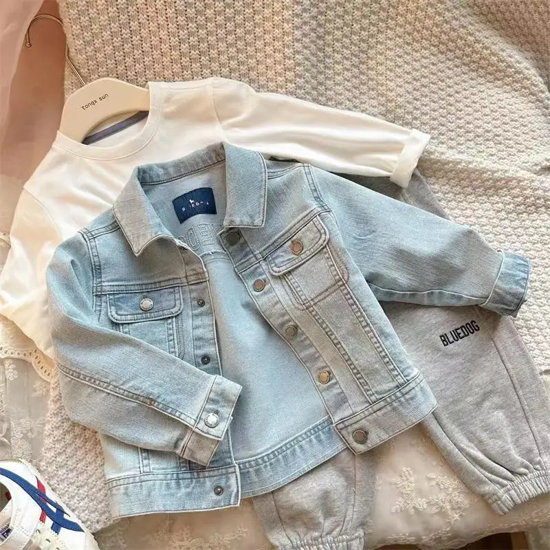 Kids Casual Jacket Boys Solid Color Jeans Coats Fashion Girls Denim Jacket Baby Clothes Children Outerwear2-9YY