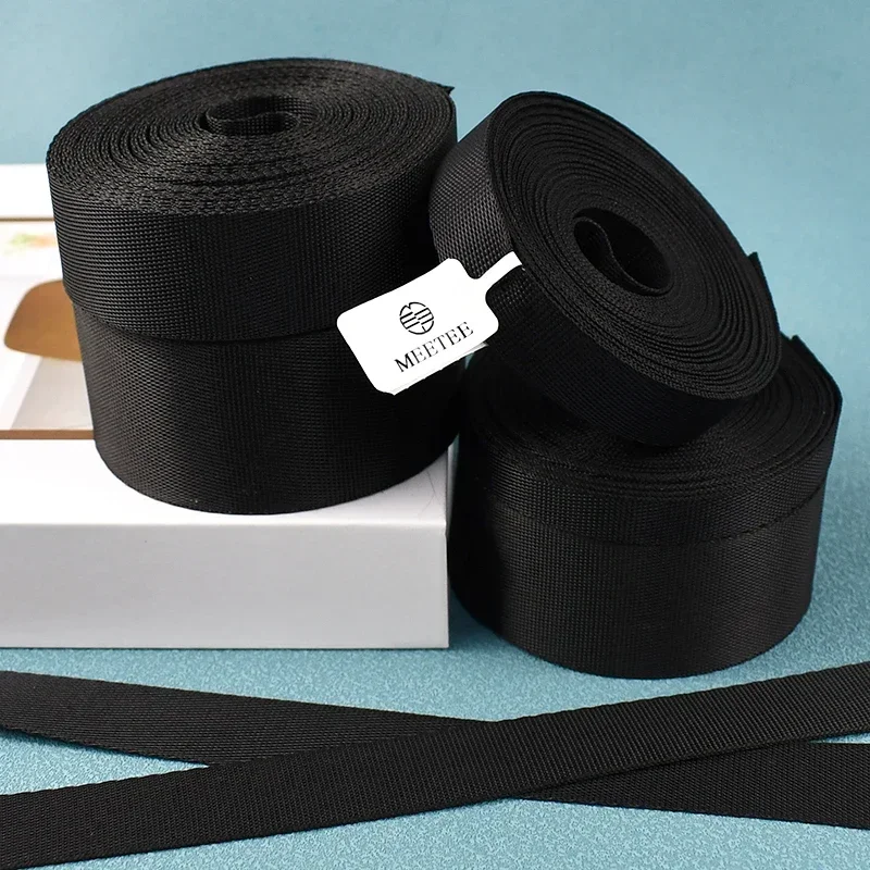 5M 10-100mm Black Nylon Webbing Tape Bag Strap Belt Sling Ribbon Band Pet Collar Tarp Webbings Sewing Braid for Decoration Trims