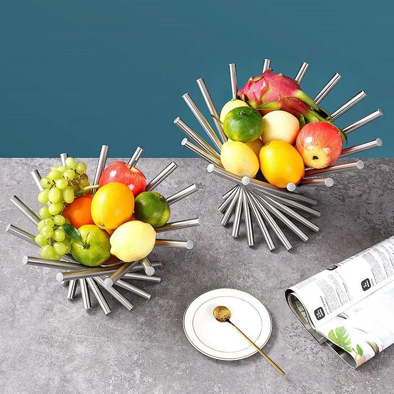 Luxury Stainless Steel Shaped Fruit Tray, Stylish Living Room Fruit Basket, No Grid And Rotatable Design