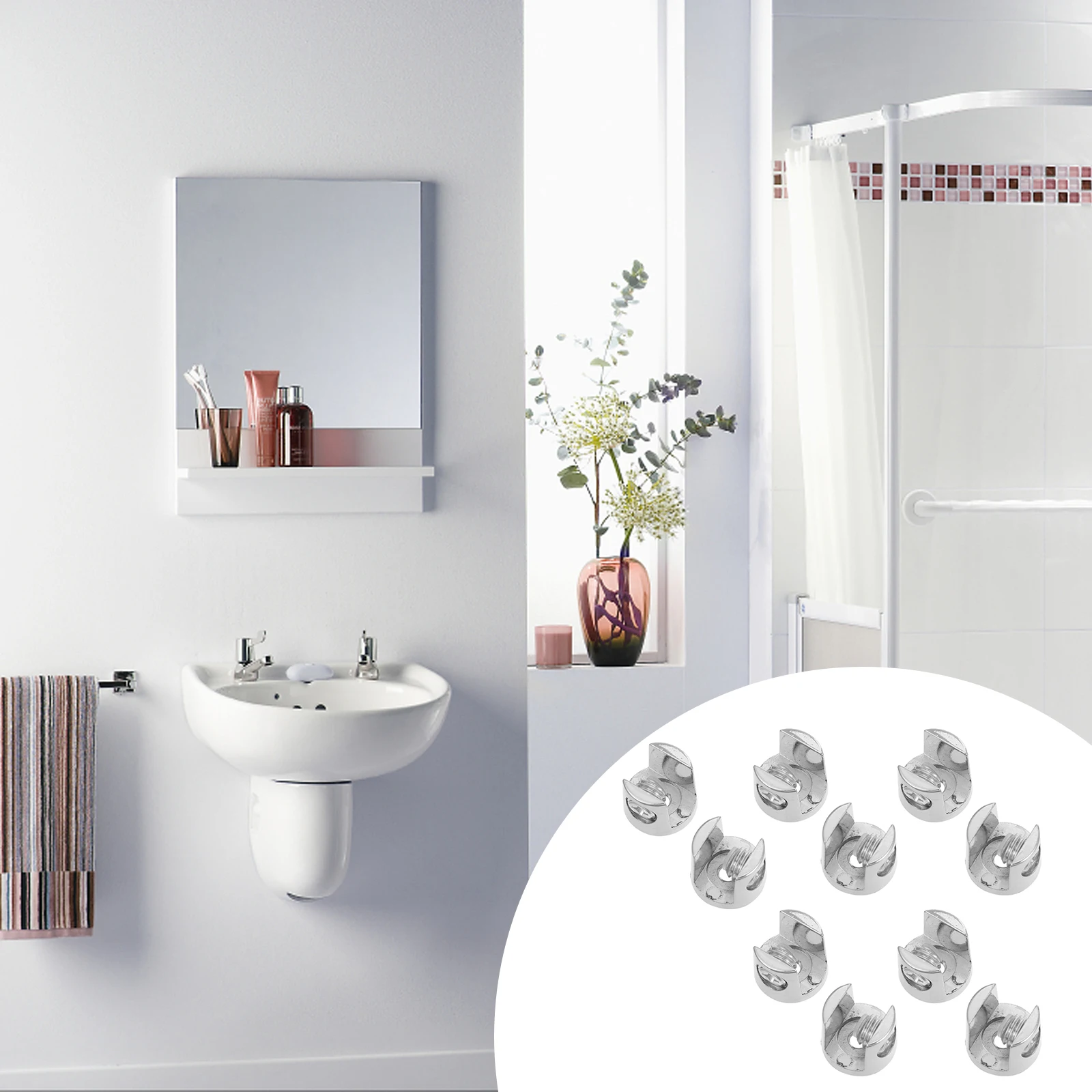 

10 pcs Glass Clips Mount Clamp Mirror Clip Multi Purpose Wall Mount Bathroom Hardware Zinc Alloy Waterproof Rustproof Heat