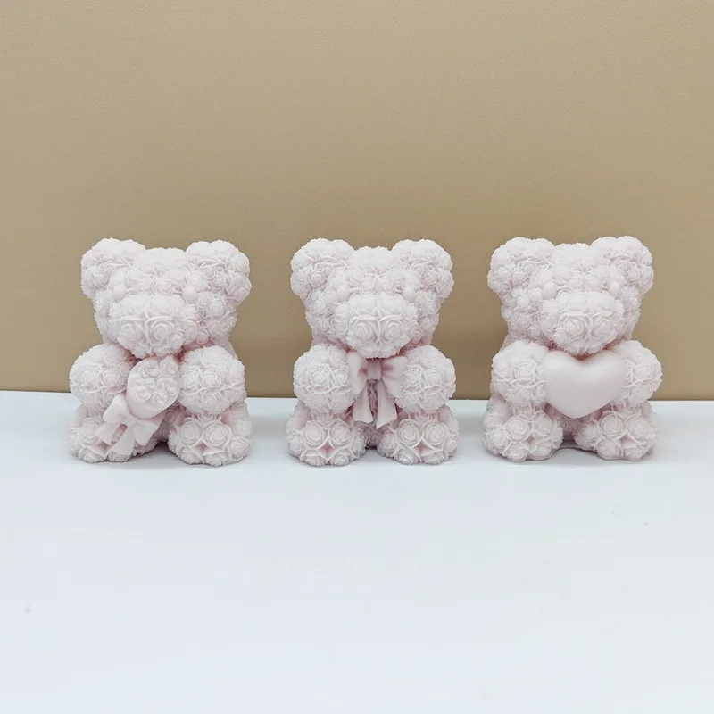 DIY Bear Hug Flower Silicone Candle Molds 3D Cute Bear Hug Love Soap Plaster Cement Resin Crafts Make Mold Home Decor Gift