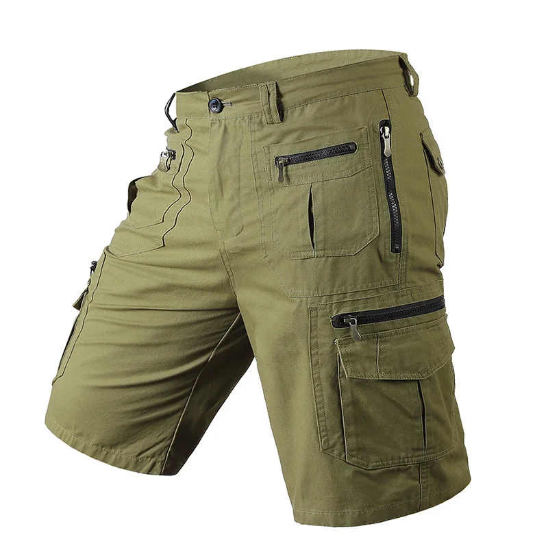 Men Pants Summer Shorts Loose Straight Multi-Pocket Cargo Shorts 100% Cotton Trousers Casual Running Sport Men\'s Overalls S-5XL