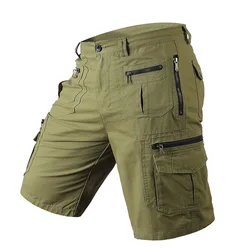 Men Pants Summer Shorts Loose Straight Multi-Pocket Cargo Shorts 100% Cotton Trousers Casual Running Sport Men's Overalls S-5XL