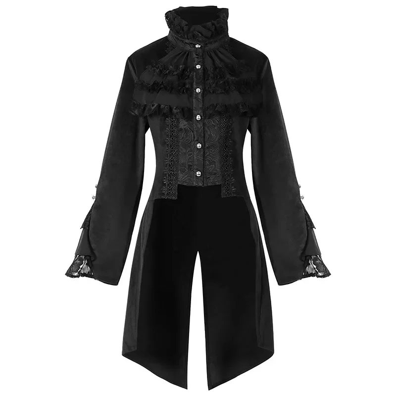 Women Medieval Trench Gothic Tailcoat Slim Dark Stand Collar Court Tuxedo Single-breasted Vintage Party Stage Cloth