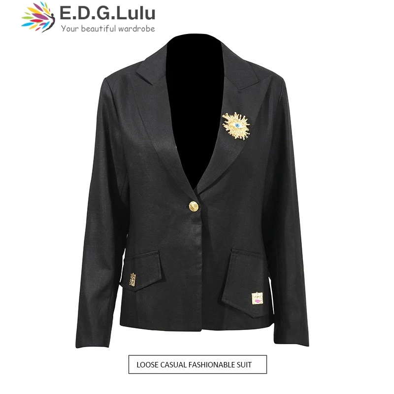 

EDGLuLu 2025 New Turn-Down Collar One Button White Blazer Coat Long Sleeve Casual Office Suit Jacket For Woman 0718