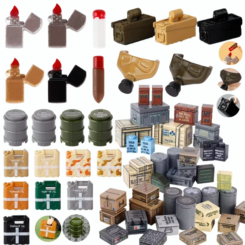 MOC الغاز الأخضر الجنود المطبوعة العسكرية الألمانية الملحقات الحرب الدراجات النارية صندوق الذخيرة المعدات الطوب ToysGift #2