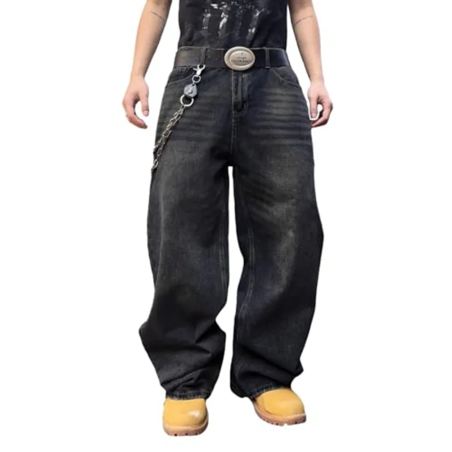 Mens Baggy Wide Leg Hip Hop Denim Jeans
