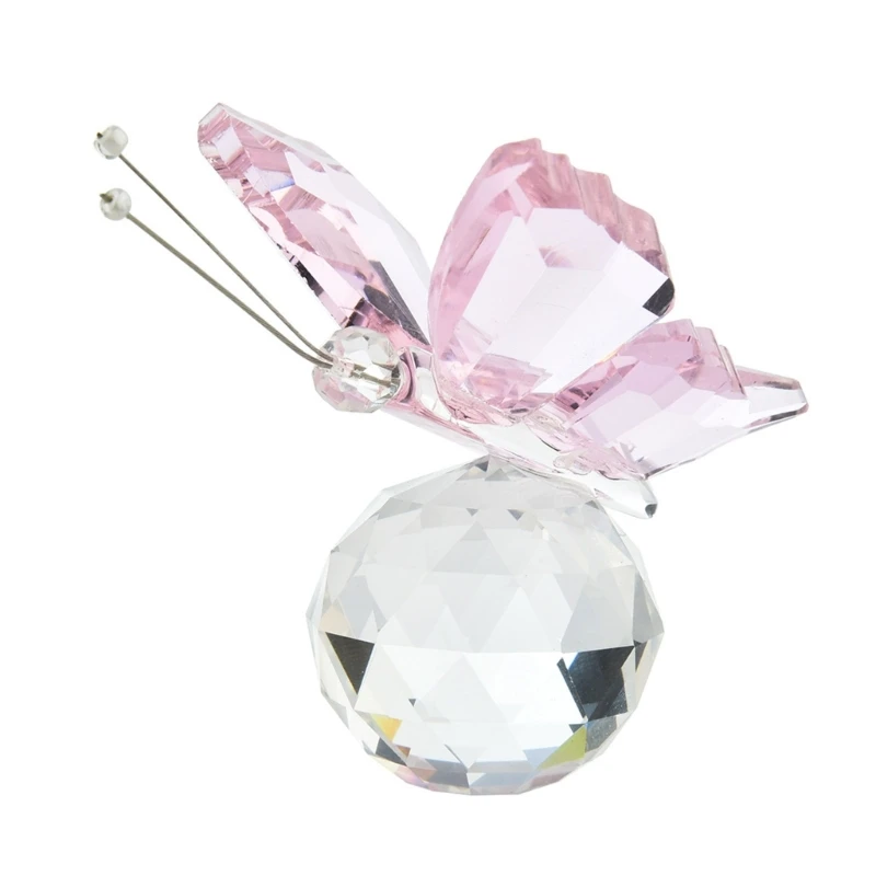 Crystal Butterfly Figurines with Glass Ball Base Glass Butterfly Statues Crystal Animal Figurine for Home Ornament Decor