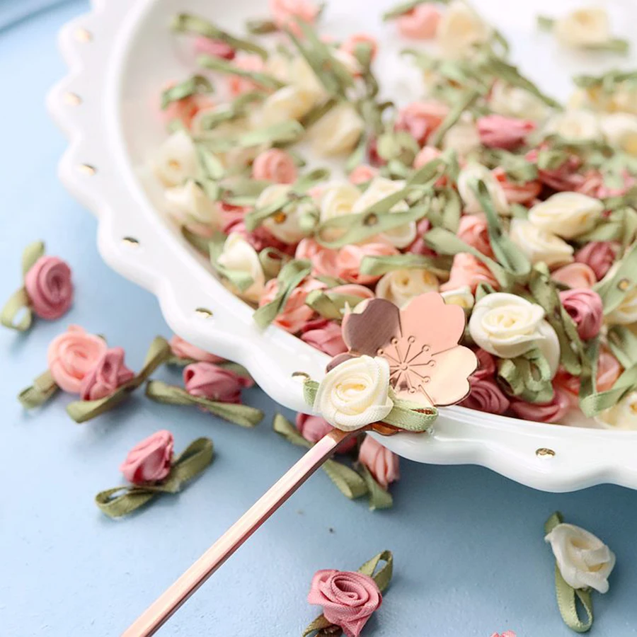 100Pcs Mini Rose Flowers Heads Patch Make Satin Appliques Handmade DIY Sewing Crafts For Wedding Decoration Accessories